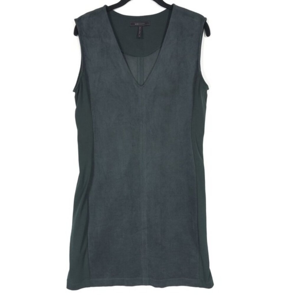 BCBGMAXAZRIA Malina Faux Suede Mini Dress MEDIUM Green Sleeveless V‎ Neck Shift